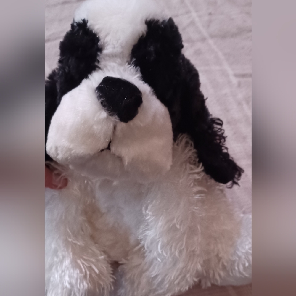 GANZ Plush Black and White Dog Stuffed Animal. 8.5"H.